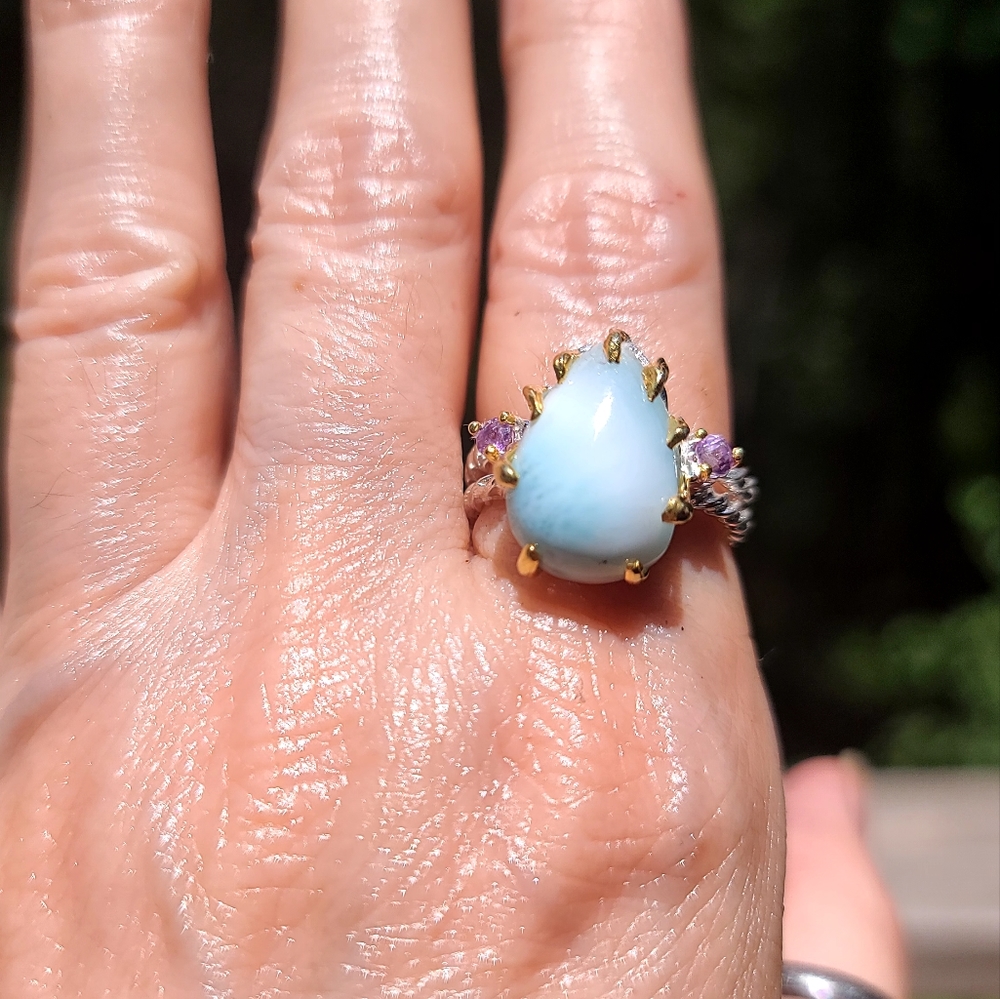 Larimar & Amethyst Sterling silver ring sz 8.75 - Picture 6 of 6